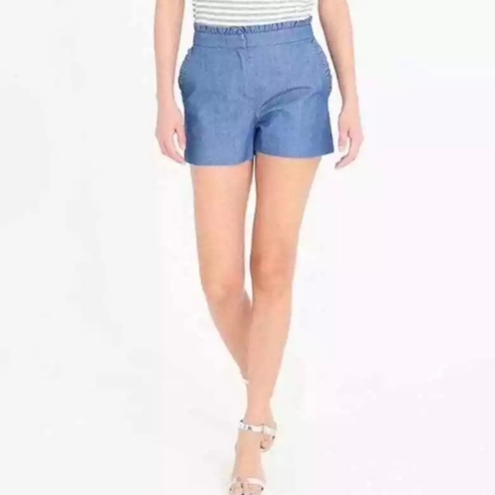 J. Crew Women’s High Waist Chambray Ruffle Shorts Size 00 Preppy Summer